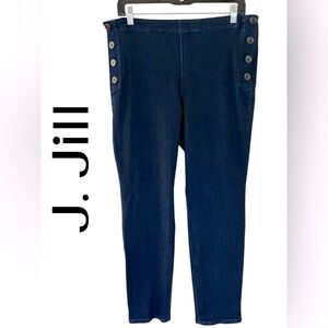 J.Jill-dark wash jeans size 12. “Maritime” side zip. Button details. Slim ankle